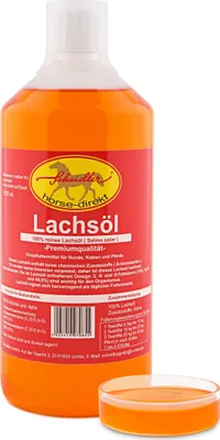 Produktbild von Lachsöl, Fischöl für Hunde u. Katzen 1 Liter, Omega -3 und Omega -6 Fettsäuren,  - Ohne Zusatz, Barf Öl, Wertvolles Naturprodukt