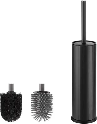 Image de Brosse de toilettes en silicone avec support - 2 têtes de brosse remplaçables - Adaptée à la salle de bains