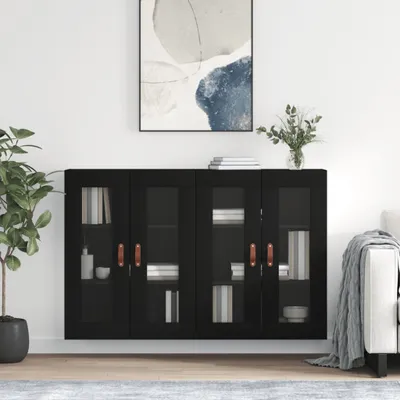 Image de vidaXL Armoires murales 2 pcs. noir bois composite