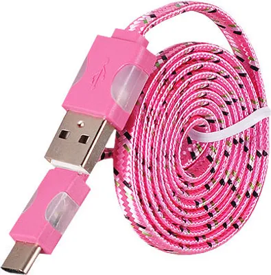 Obrázek produktu pro Nabíjecí kabel USB typu C nylonový LED světlo opletený rychlonabíjecí kabel plochý kabel pro mobilní telefon, Samsung, Sony, HTC, Huawei, LG růžový