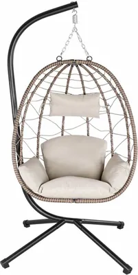 Produktbild von Juskys Hängesessel Aria mit Kissen - höhenverstellbar & faltbar - Polyrattan Hängeschaukel Outdoor & Indoor - Korbhängesessel bis 130kg Dunkelgrau