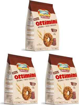 Produktbild von 3x Divella Ottimini Integrali con gocce di cioccolato Vollkornkekse mit Schokoladenstückchen und Weizenkeimen Italienische Kekse 350g biscuits cookies