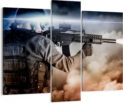 Produktbild von Bild auf Leinwand - Leinwandbild - Armee Soldat Shooter kugelsichere Weste - 95x80cm - Wand Bild - Wanddeko - Leinwanddruck - Bilder - Kunstdruck - Leinwand bilder - Wandkunst - CB95x80-2493