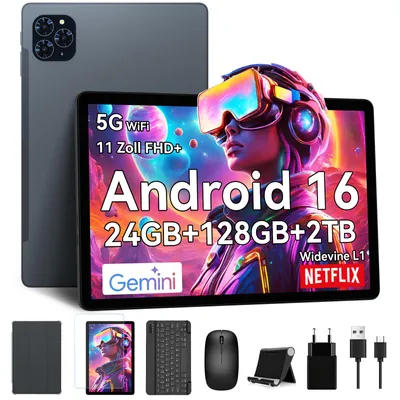 Produktbild von TABWEE T90 Tablet Android 16, 11 Zoll, 24GB (8+16) RAM+128GB ROM(2TB TF), 5G WiFi, mit Stift/Maus/Tastatur, 8000mAh/16MP+8MP/Widevine L1/Gemini AI
