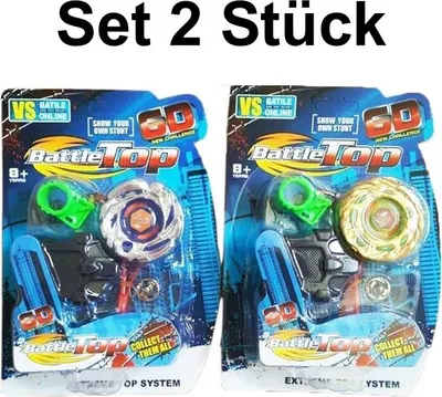 Produktbild von 2x KAMPFKREISEL Silber + Gold mit Starter für BEYBLADE Reissleine Metallspitze Wettkampf set