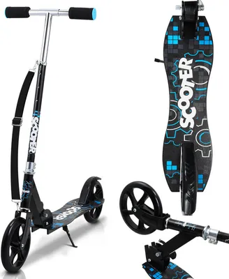 Immagine prodotto di Fiqops Bambini Scooter a pedali Scooter da città Scooter a pedali Scooter per bambini Scooter pieghevole Scooter regolabile in altezza Nero Blu