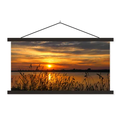 Produktbild von MuchoWow® Textilposter Sonnenuntergang - Meer - Horizont - Himmel - Pflanzen 150x75 cm mit schwarzem Rahmen - Posterleiste