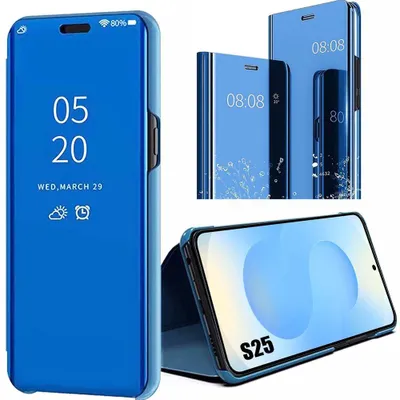 Image de Coque pour Samsung Galaxy S25, Protection Effet Mirror Smart Case Rabat Flip Clear View - Bleu