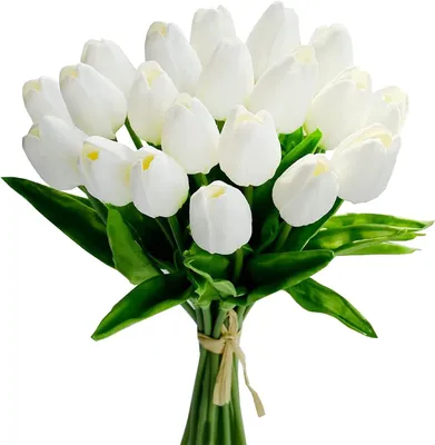 Produktbild von 20pcs künstliche Tulpen Blumen, Real Touch Fake Tulpen, PolyurethanTulpen Blumen für Haus Küche Hochzeit Party DIY Dekorationen Weiß