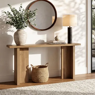 Produktbild von Tribesigns 160 cm Langer Konsolentisch, rechteckiger Sofatisch hinter dem Sofa, Landhaus-Flurtisch für Eingang, Flur, Wohnzimmer, braun