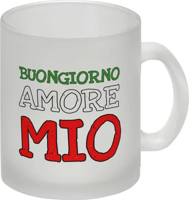 Produktbild von Buongiorno Amore Mio Glas Tasse Ein Morgenmuffel benötigt frühmorgens erstmal