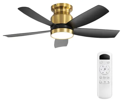 Produktbild von AIORBER 42 Zoll Deckenventilator mit Licht LED dimmbar Fernbedienung leise DC Motor Timer Memory Schlafzimmer Wohnzimmer Gold Schwarz