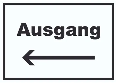Produktbild von Ausgang Schild mit Text und Richtungspfeil links Exit Schluss waagerecht A6 Rückseite selbstklebend