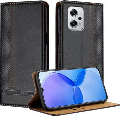 Produktbild von Handyhülle für Xiaomi Poco X4 GT Leder Flip Klappbare Schutzhülle mit Standfunktion Schwarz