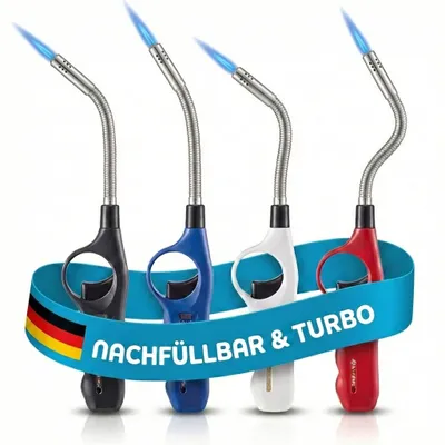 Produktbild von TOM Stabfeuerzeug Sturmfeuerzeug flexibler Stab Jet-Flamme 4er Set nachfüllbar 29cm