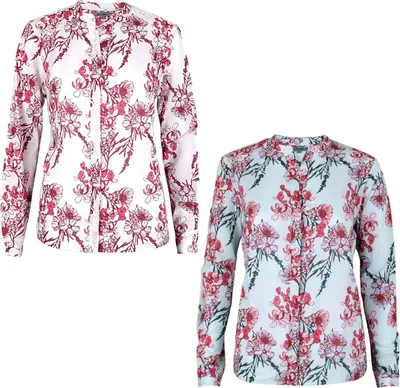 Produktbild von GIN TONIC Damen Bluse mit Knopfleiste und Kragen, Größe:XL, Farbe:Pink Flower White