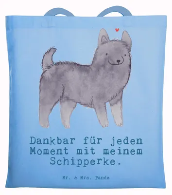 Produktbild von Mr. & Mrs. Panda Shopping Tasche Schipperke Moment - Sky Blue - Geschenk, Jutebeutel, Laptoptasche, Einkaufstasche, Tote Bag, Belgische Hunderasse