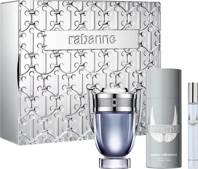Produktbild von Paco Rabanne Invictus Geschenkset Eau de Toilette 100 ml/Deodorant Spray 150 ml/Edt Travel Spray 10 ml