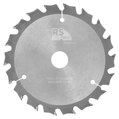 Productafbeelding van RStools HM cirkelzaag BasicLine Ø136 x 1,5 x 20 mm T=18 wisseltand (spaanbegrensd)