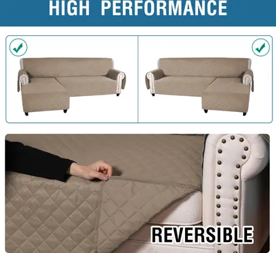 Obrázek produktu pro Topchances L Shape Sofa Covers, vodoodpudivý protiskluzový kryt na rohovou pohovku, oboustranné kryty na ochranu nábytku před domácími mazlíčky a dětmi, hnědá, velikost M
