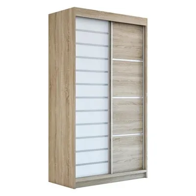 A modern wardrobe with sliding doors, presented against a white background.