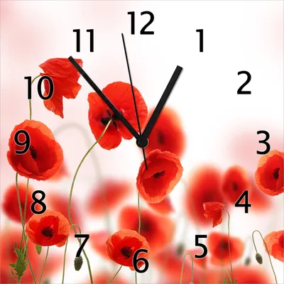 Produktbild von Wallario Design Wanduhr Leuchtende Mohnblumen - Rote Mohnblumenblüten aus Echtglas, Größe 30 x 30 cm