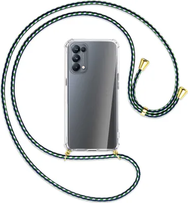 Produktbild von Handykette Backcover-Schutzhülle mit Band (Metall goldfarben) für Oppo Reno5 Pro 5G - grün/blau/weiß