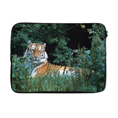 Produktbild von MuchoWow® Laptop Hülle 14 ZollTiger - Gras - Grün Laptoptasche - Laptoptasche - Stoßsicher - Schutzhaube