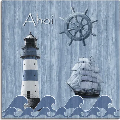 Produktbild von ARTland Leinwandbild Ahoi im maritimen Blau Größe: 30x30 cm