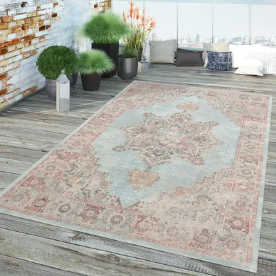 Produktbild von TT Home In-& Outdoor Teppich Küche Wohnzimmer Wetterfest Balkon Vintage Design Abstrakt Größe 160 cm Rund