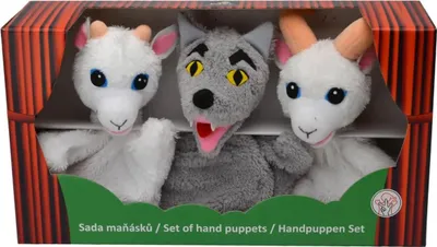 Image de Set de marionnettes à main Animaux, loup et chèvres, en boîte cadeau - Marionnettes à main en set de 3
