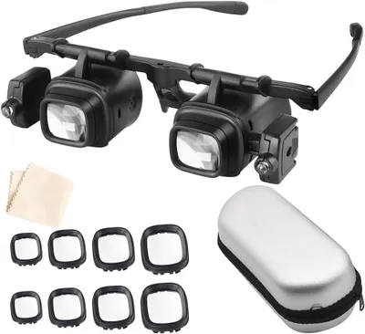 Produktbild von Lupenbrille mit Licht, Kopflupe mit Licht, Kopfband-Leselupe, 2.0X 6.0X 10.0X 24.0X Vergrößerung, Hände Frei KopfbandLupe für Lesen, Elektriker, Nähen