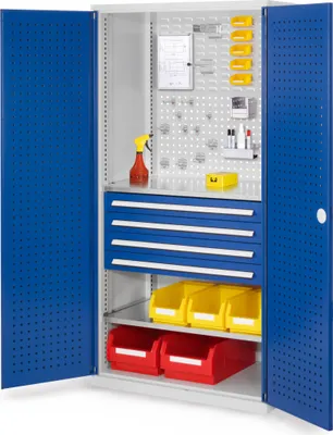 Produktbild von Kappes ®RasterPlan Schubladenschränke 1950x1000x600mm Lochplattentüren Modell 13 enzianblau