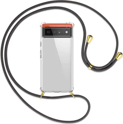 Produktbild von Handykette Backcover-Schutzhülle mit Band (Metall goldfarben) für Google Pixel 6 - dunkelgrau