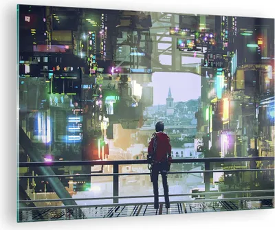 Produktbild von Bilder auf glas - Stadt Brücke Haus - 70x50cm - Glasbilder - Wandbilder - Kunstdruck - zum Aufhängen bereit - Wanddekoration aus Glas - Glas Bilder - Wandbild auf Glas - Einteilig - GAA70x50-4017