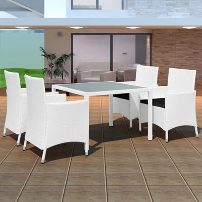 Produktbild von The Living Store 5-tlg. Garten-Essgruppe Poly Rattan Cremeweiß