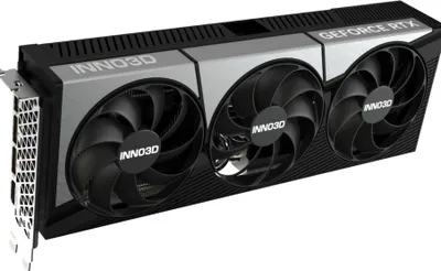 A 3D render of a graphics card.