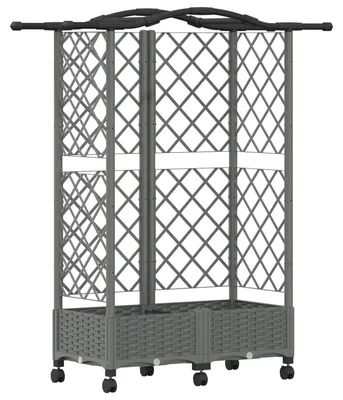 Produktbild von vidaXL Hochbeet mit Rankgitter und Dach Hellgrau 124 x 40 x 129 cm PP