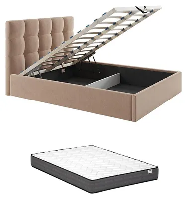 Produktbild von Bett mit Box 140 x 190 cm - Velours - Beige + Matratze - MIRDAL Pascal Morabito