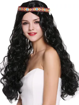 Produktbild von WIG ME UP Perücke Stirnband Hippie lang schwarz 91298-ZA103