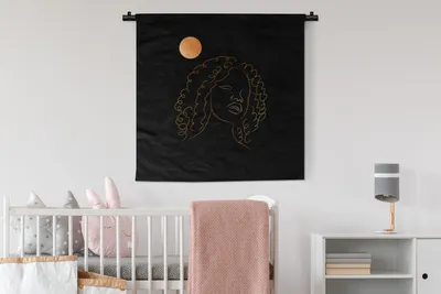 Produktbild von MuchoWow® Wandteppich Wandbehang Frau - Mond - Strichzeichnung - Gold 90x90 cm Tapisserie Dekoration Wandtuch - Wandaufhänger