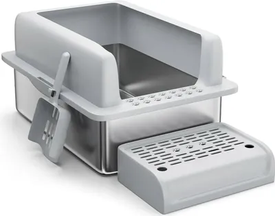 Image de Bac à litière pour chat, acier inoxydable, facile à nettoyer, gris, 48 L