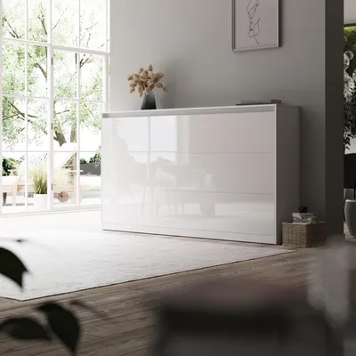 Obrázek produktu pro Skříňová postel SMARTBett Classic 100x200 - Sklápěcí postel na zeď 100 VodorovnáBílá/bíláVysoký lesk