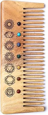 Productafbeelding van Natuurlijke houten kam 7 chakra's - set van 2 stuks - 17x7cm