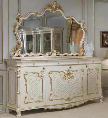 Produktbild von Casa Padrino Luxus Barock Möbel Set Sideboard mit Spiegel Weiß / Gold - Edler Massivholz Schrank mit elegantem Wandspiegel - Hotel Restaurant Schloss Möbel - Luxus Qualität -  Italy
