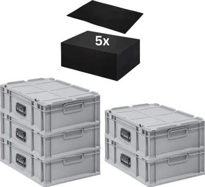 Produktbild von SuperSparSet 5x Eurobox NextGen Portable mit Rasterschaumstoff & Schaumstoffeinlage  Germany | HxBxT 18,5x40x60cm | 34 Liter | Eurobehälter, Transportbox, Transportbehälter, Stapelbehälter