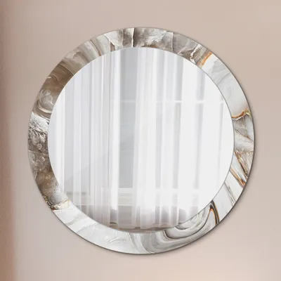 Produktbild von Runder Spiegel mit Modernem Aufdruck - Dekospiegel Wandmontage -Licht Marmor- Ø80cm