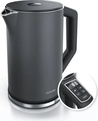 Produktbild von Arendo Wasserkocher, 1,5 l, 2200 W, Edelstahl, Doppelwand, Temperatureinstellung 40° - 100 °C mit Anzeige, grau