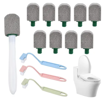 Produktbild von Set mit 10 Toilettenbürsten mit Griff und 3 farbenfrohen Toilettenreinigern für eine effektive Reinigung