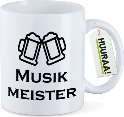 Produktbild von Huuraa Kaffeetasse Musikmeister Spielmanszug 330ml Weiß Keramik Kaffeebecher Geschenkidee